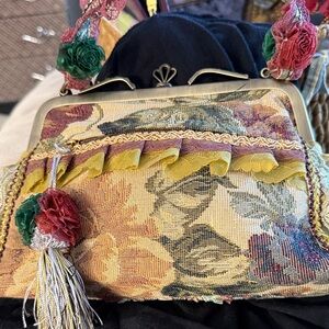 Floral Tapestry Clutch with Gold Frame